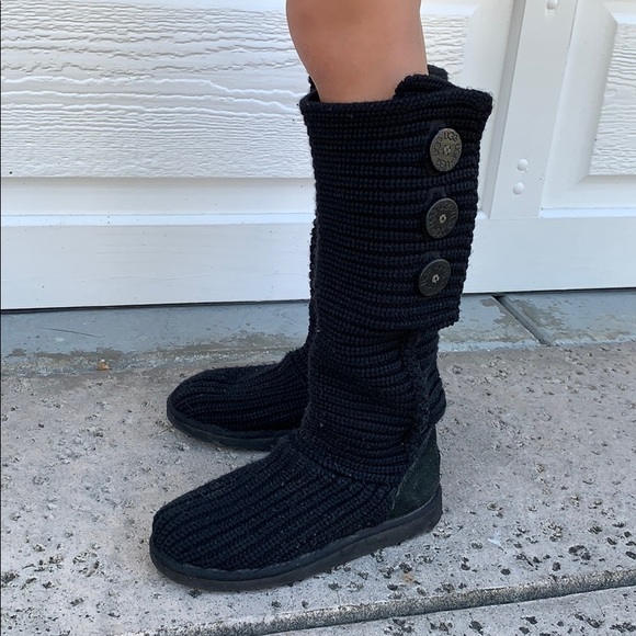 UGG | Shoes | Knit Black Uggs With Side Buttons Size 7 | Poshmark